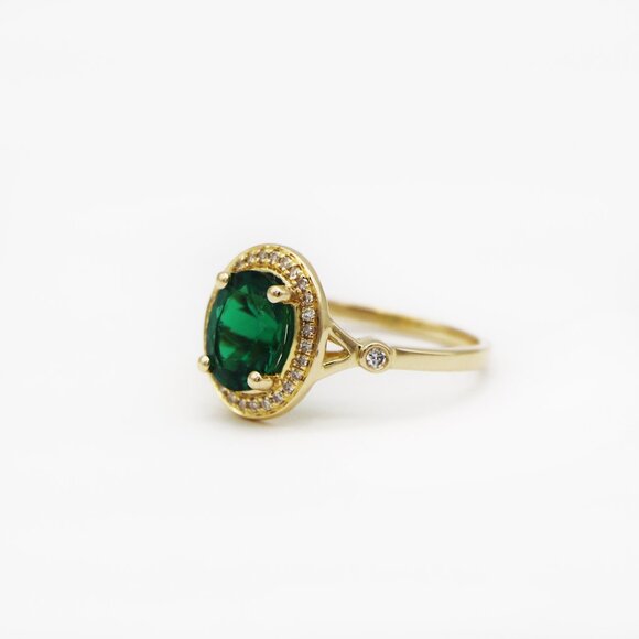 Dazzling Rock 14K Gold Lab Emerald Halo Ring - Picture 2 of 4